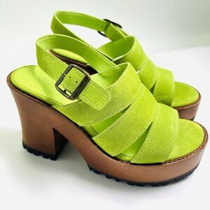Steve Madden Women’s Green Suede Platform Sandals Wood Block Heel Size 7